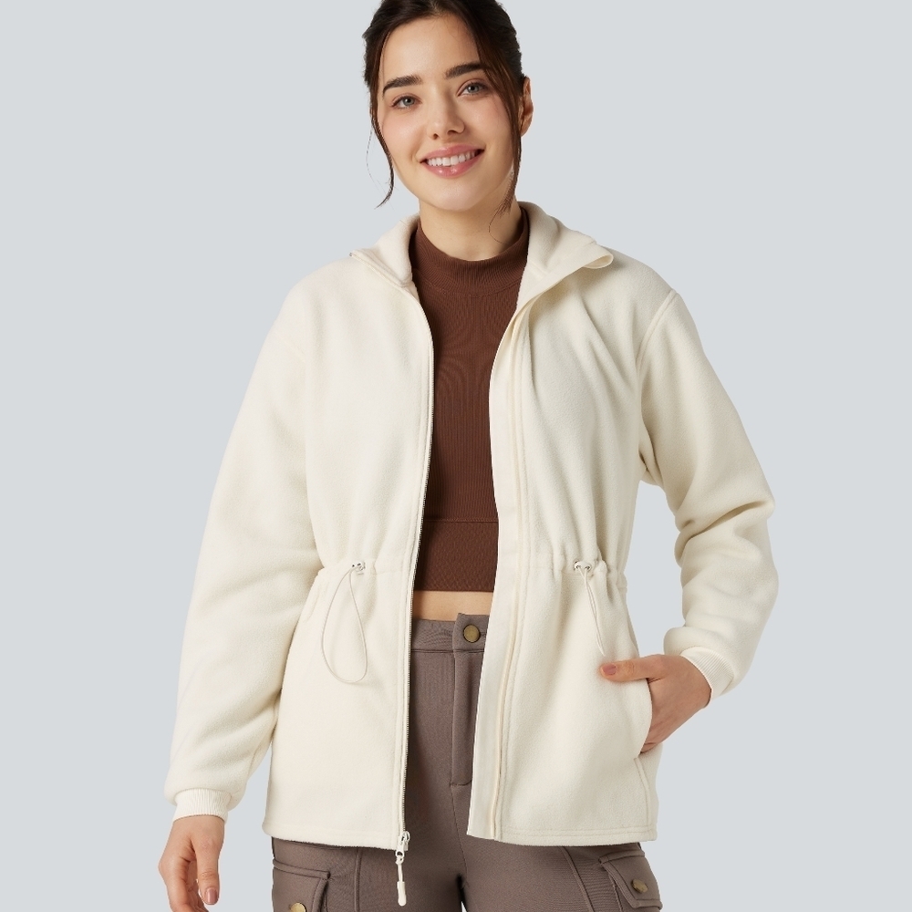 Factor Cream High Fleece Hiking Hooded Jacket Medium